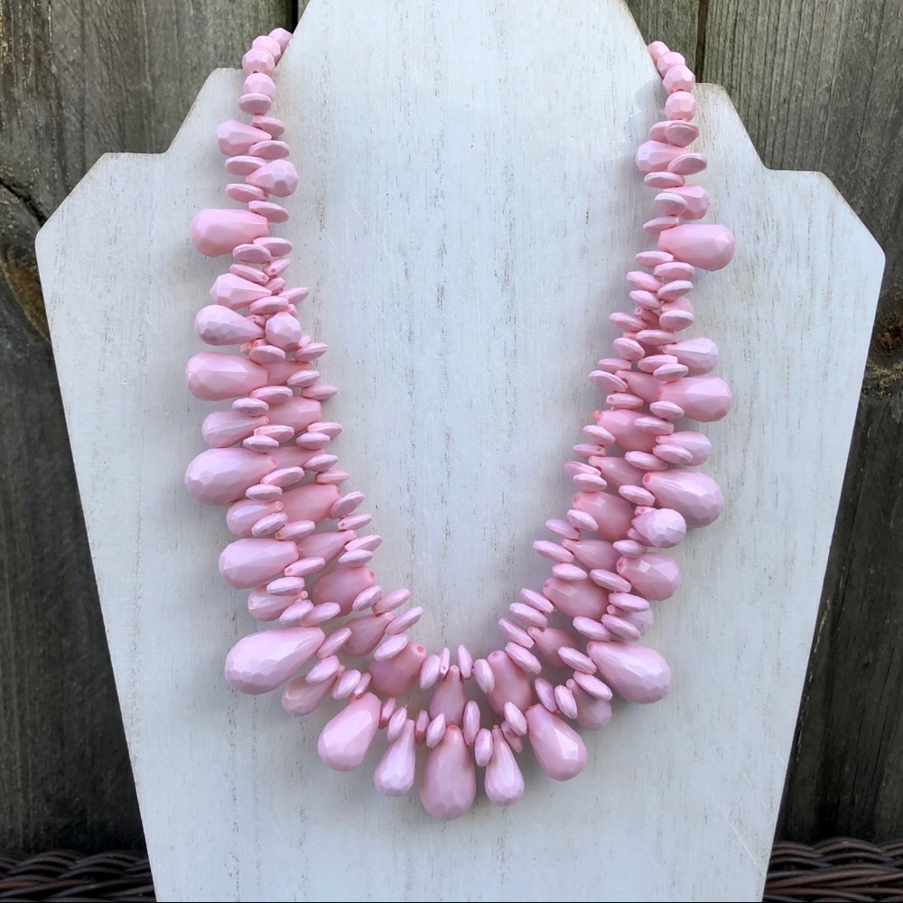 Light Pink Plastic Beaded Statement Necklace - image 2